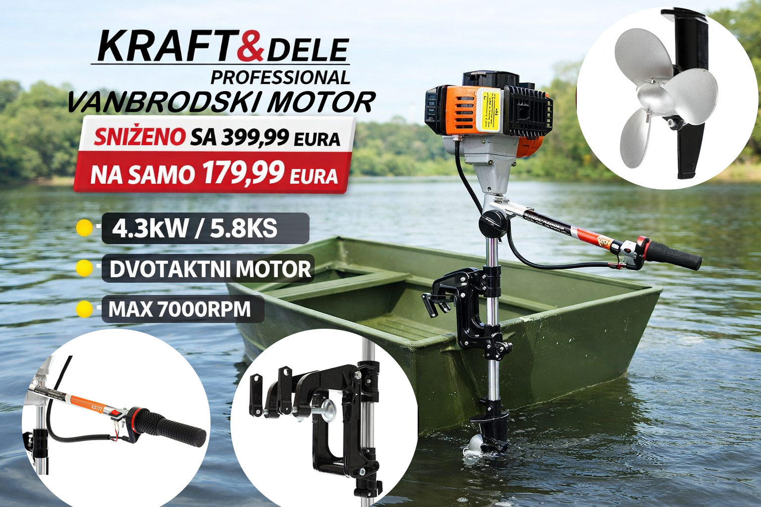 Vanbrodski Motor KRAFT&DELE KD177 – 5.8KS (4.3kW) Dvotaktni